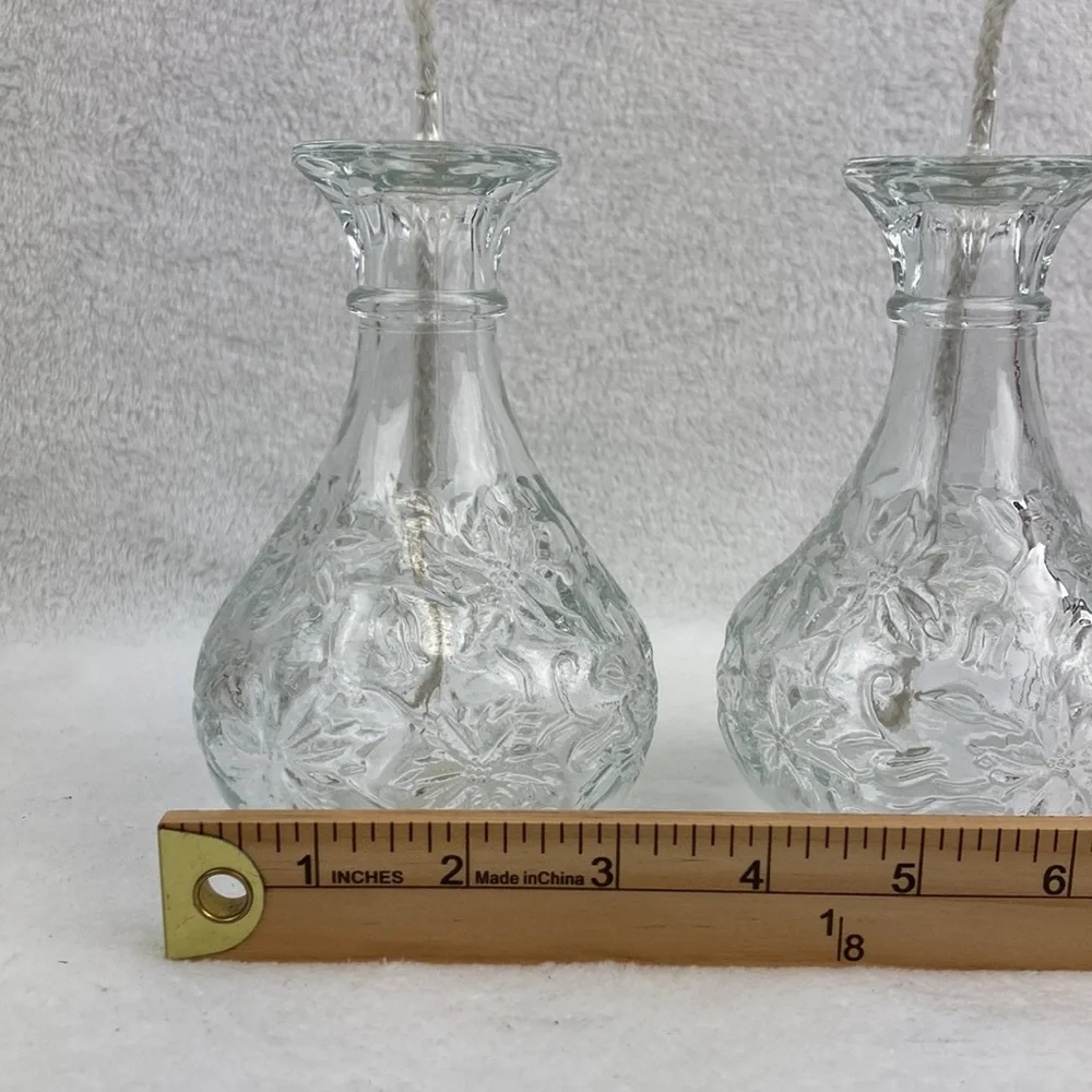 Princess House Fantasia Pressed Glass Oil Lamps Set of 2